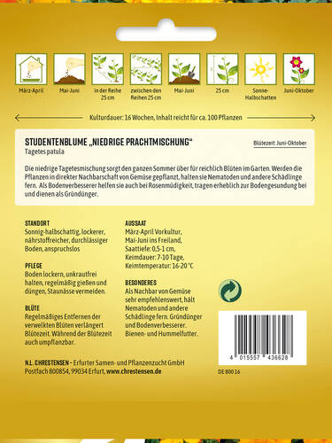 erstes zustzliches Bild des Artikels "Studentenblume Niedrige Prachtmischung" aus der Kategorie "Samen"