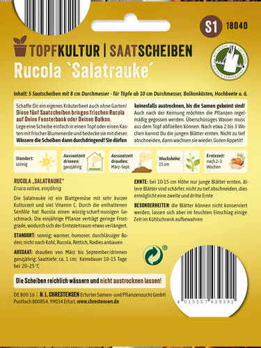 erstes zustzliches Bild des Artikels "Rucola Salatrauke - Saatscheiben" aus der Kategorie "Salatsamen"