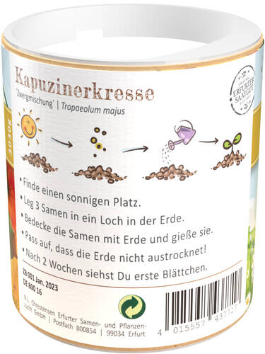 erstes zustzliches Bild des Artikels " Streudose Gartenkinder Kapuzinerkresse Zwergmischung" aus der Kategorie "Samen"