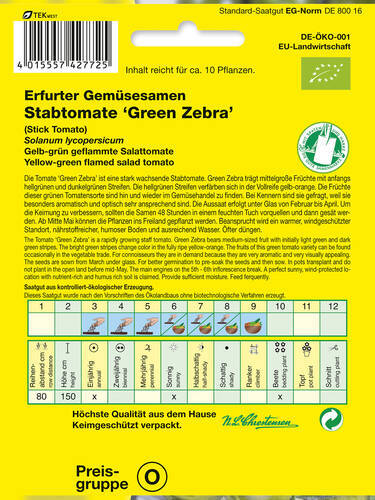 Bio Samen - BIO-Stabtomate Green Zebra Bild 2