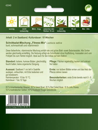 Pflücksalat Schnittsalat 'Fitness Mix' Saatband Lactuta sativa 43020 Salat 