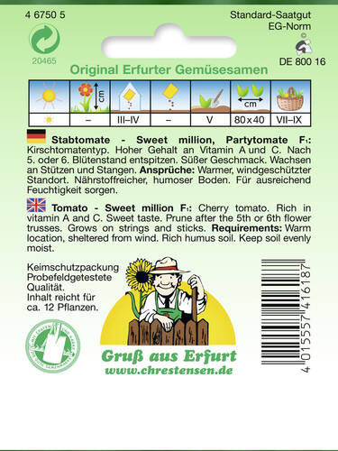 erstes zustzliches Bild des Artikels "Stabtomate Sweet Million, F1" aus der Kategorie "Tomatensamen"