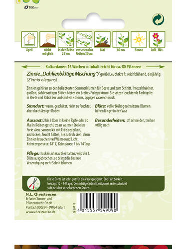 erstes zustzliches Bild des Artikels "Zinnie Dahlienbltige Mischung"