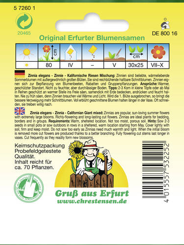 erstes zustzliches Bild des Artikels "Zinnie Kalifornische Riesen Mischung" aus der Kategorie "Samen"