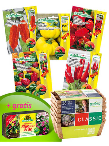 Hauptbild des Artikels "Chili-Set mit Anzuchttpfen + gratis Kokohum-Blumenerde" aus der Kategorie "Samen"